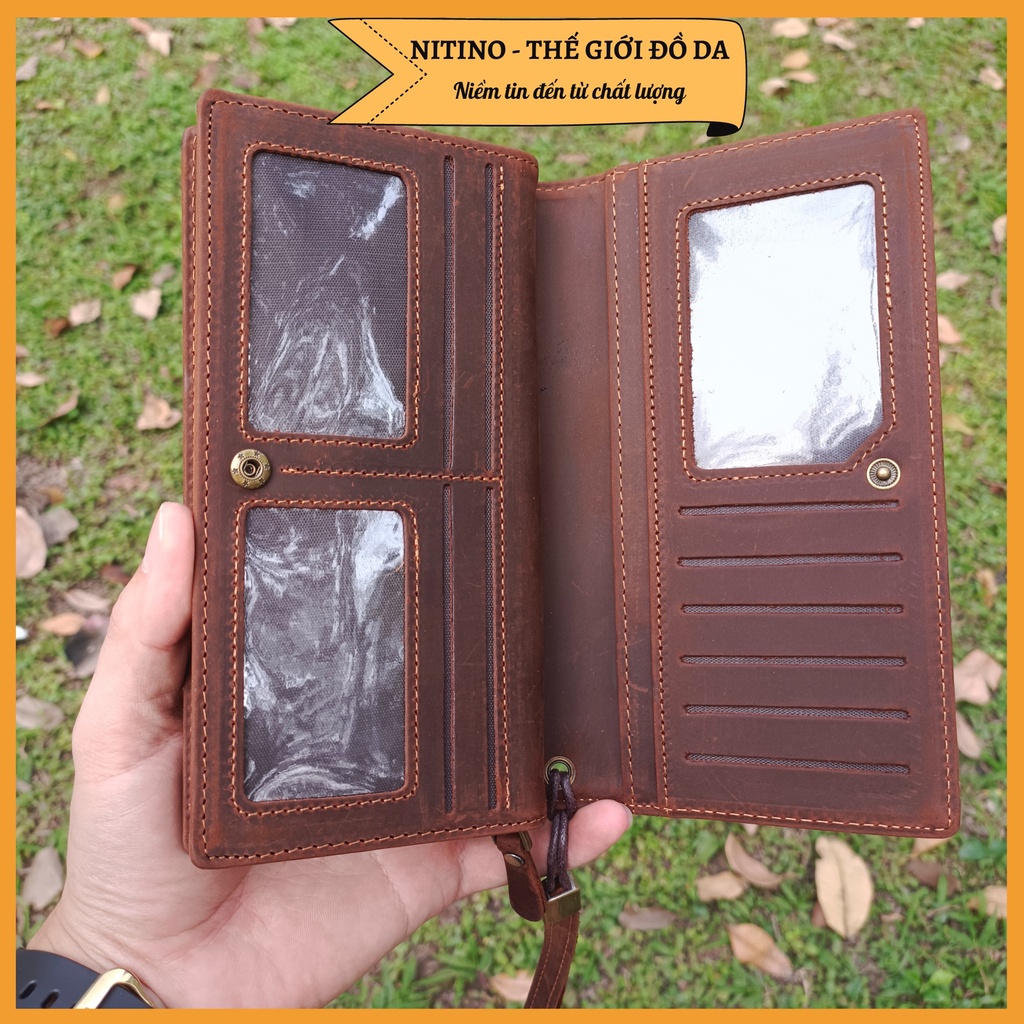 Ví cầm tay, ví dài nam nữ chất liệu da bò sáp cao cấp đựng được điện thoại VD12
