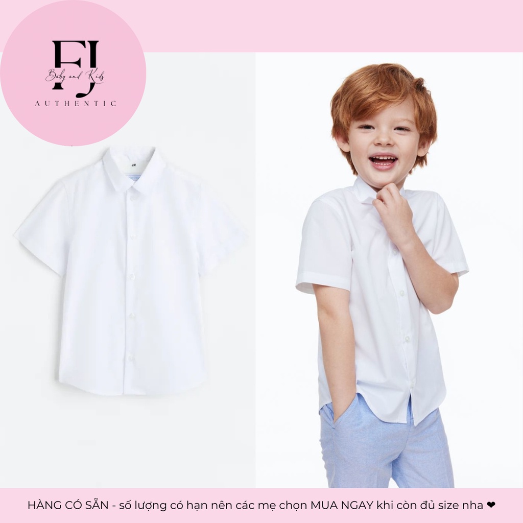 Áo sơ mi bé trai chính hãng HM, áo sơ mi trắng cho bé 2-7 tuổi Auth