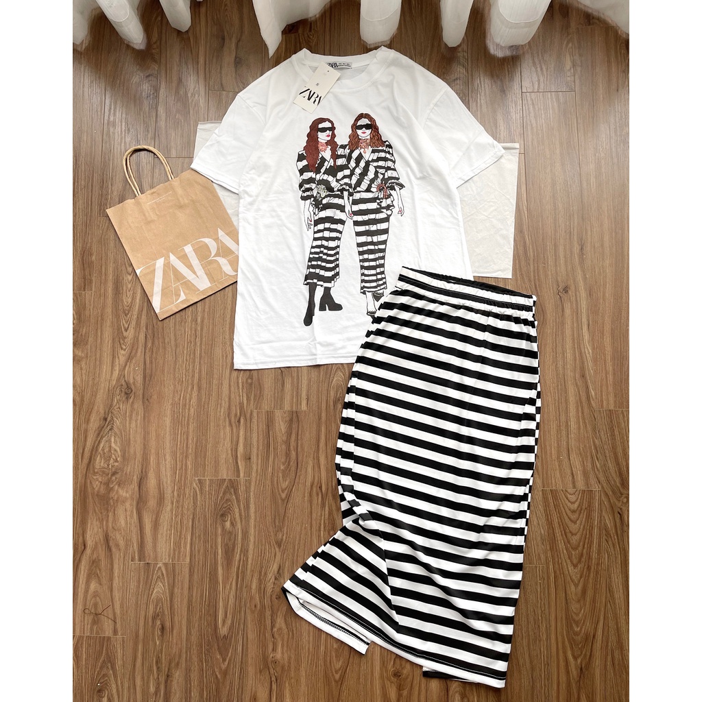 B892- SET ÁO PHÔNG 2 CÔ GÁI CV KẺ