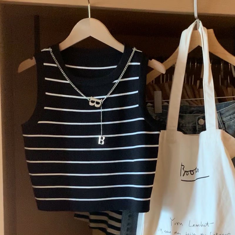 Áo tanktop COZOKC dệt kim không tay kẻ sọc thời trang quyến rũ cho nữ