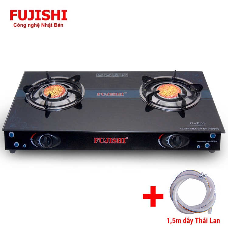 COMBO Bếp gas đôi hồng ngoại mặt kính FUJISHI FJ-H15-HN + 1.5m dây gas Thái Lan