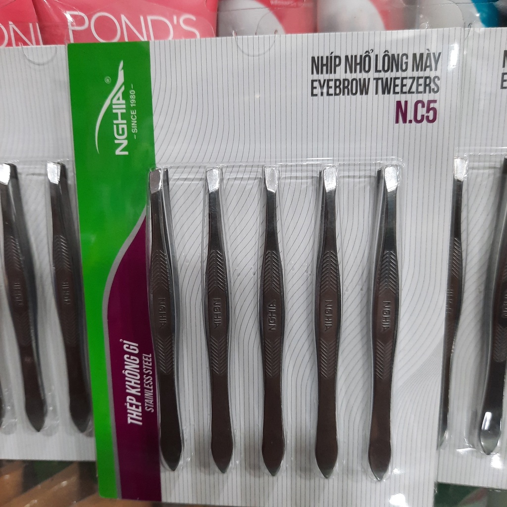 Vĩ 5 Cái Nhíp Nhổ Lông Mày NC5 Đầu Xéo Kềm Nghĩa