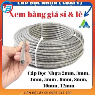 Dây cáp thép bọc nhựa 2mm, 3mm, 4mm ,5mm, 6mm, 8mm, cáp lụa bọc nhựa 2ly, 3ly, 4ly, 5ly, 6ly, 8ly