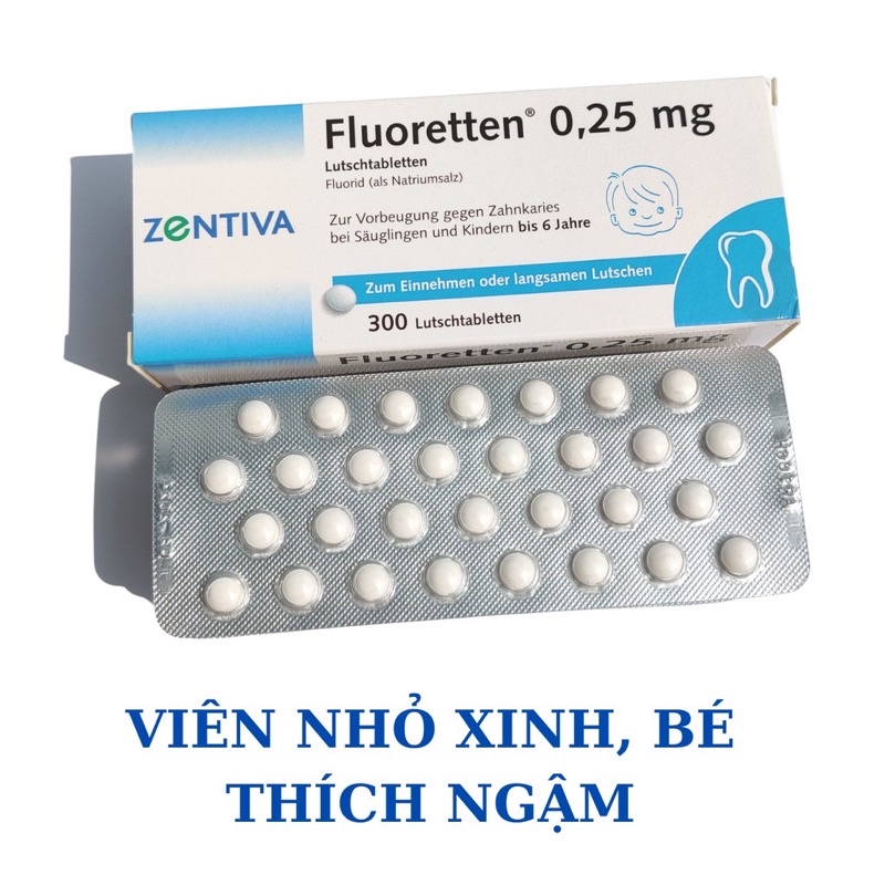 Viên Ngậm Chống Sâu Răng Zentiva Fluoretten 0.25mg Chính Hãng Đức Cho Trẻ Từ 0-6 Tuổi