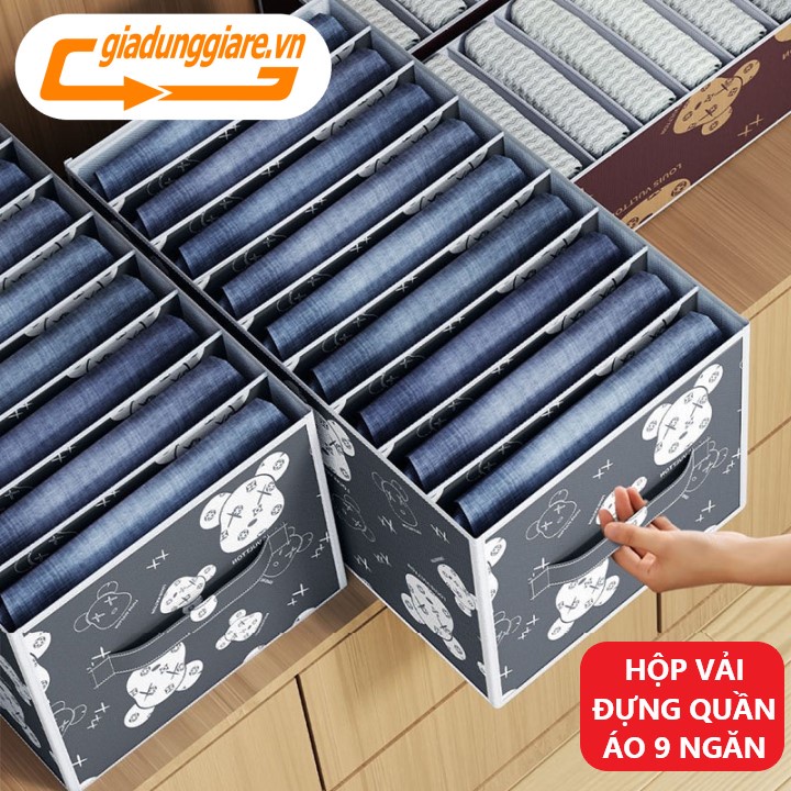Hộp vải chia 9 ngăn đựng quần áo túi vải chứa đồ quần jean áo thun thùng vải đựng đồ lót tất vớ gấp gọn -giadunggiare.vn