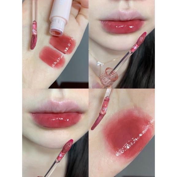 Son Bóng Cappuvini Gấu Hồng Nắp Trong Dưỡng Ẩm Lên Môi Mềm Mịn Chính Hãng
