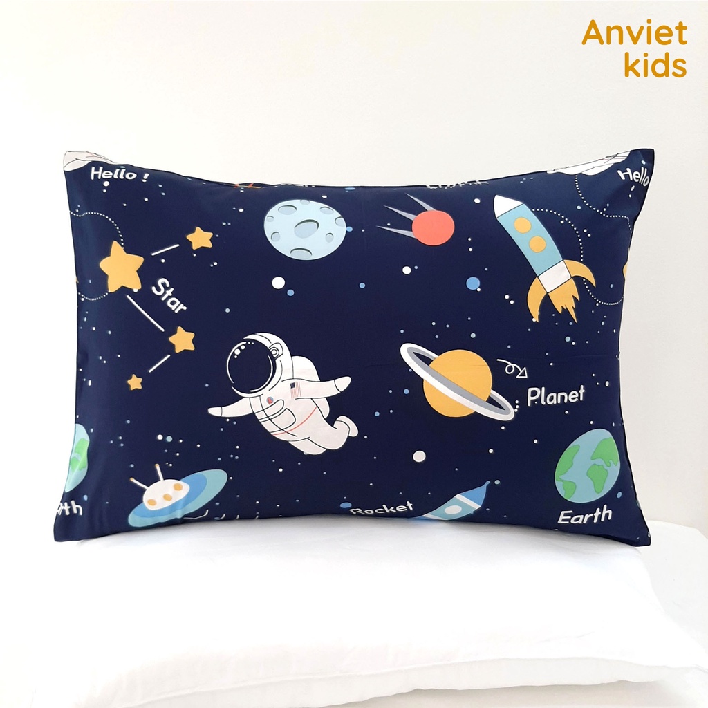 Vỏ gối nằm 50x70 45x65 cm cho bé trai bé gái Cotton Satin cao cấp Anvietkids, bao áo gối nằm 100% sợi tự nhiên mềm mát.