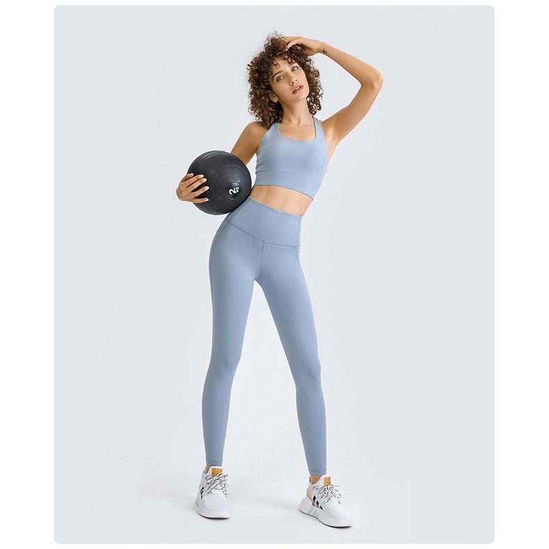 Set Bộ Tập Thể Thao Gym Outfit Áo bra lưng  cài và Quần legging Lulu có túi 2023