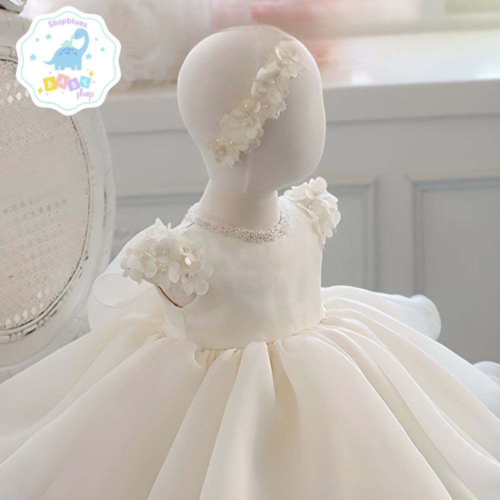 Váy trẻ em SHOPBLUES voan trắng tay bông đính ngọc cho bé gái từ 0-12 tuổi