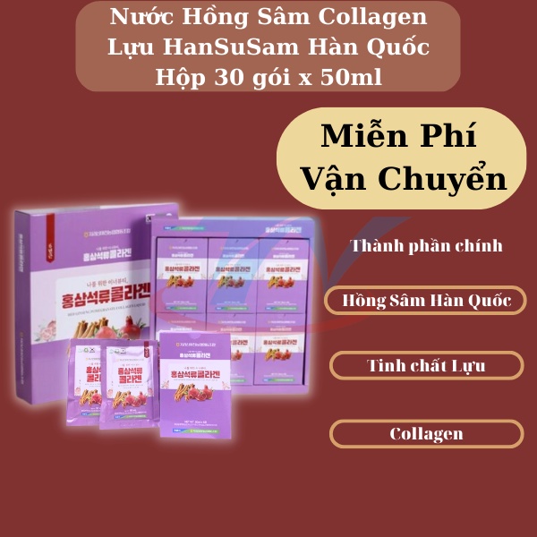 Nước Hồng Sâm Collagen Lựu Hansusam Hàn Quốc Hộp 30 gói x 50ml