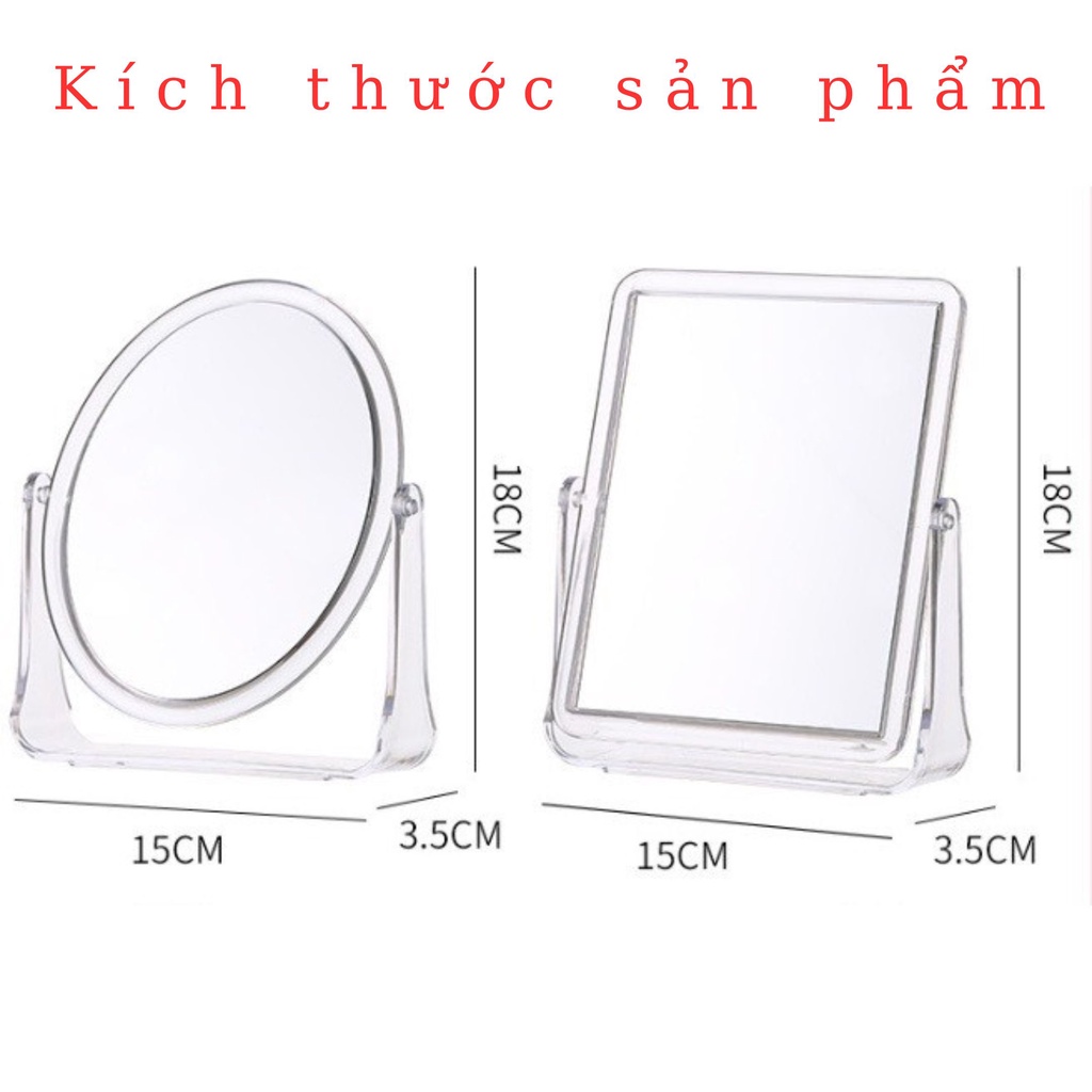 Gương trang điểm để bàn trong suốt 2 mặt gương xoay 360 độ thiết kế sang chảnh phong cách Hàn Quốc