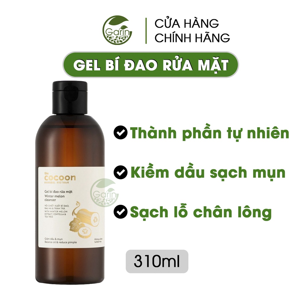 Gel rửa mặt bí đao Cocoon dạng gel giảm dầu và mụn Garin 310ml