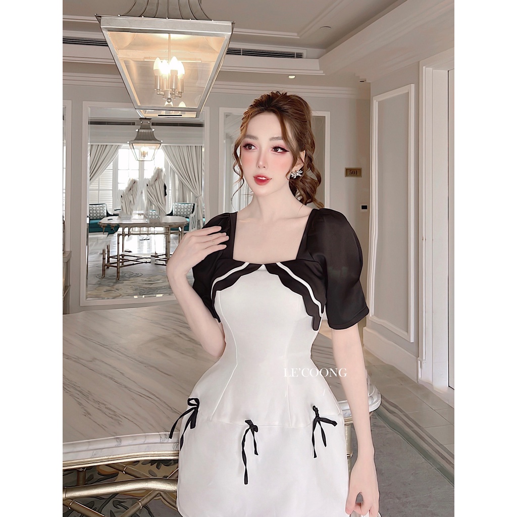 Đầm Nữ LECOONG V311 Váy Tiểu Thư Trắng Phối Đen Thiết Kế Tôn Dáng