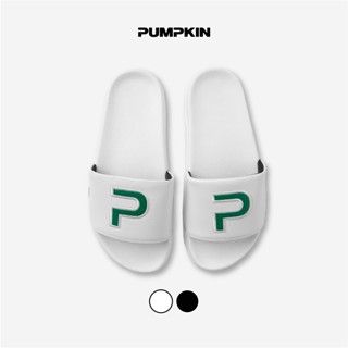 Dép quai ngang da nam nữ PUMPKIN thêu chữ P form vừa đế độn unisex phong cách Local Brand