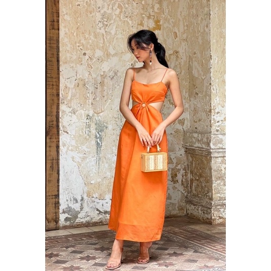 Đầm maxi hai dây cam khoéc eo 5 màu có mút ngực phong cách hàn quốc