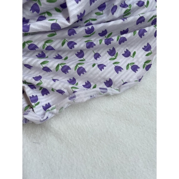 Vải cotton giấy Hàn hình hoa tulip nhí màu tím