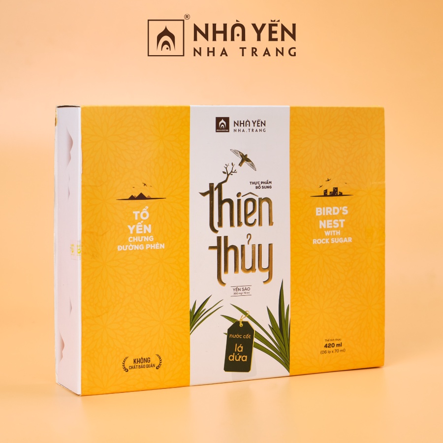 Nước Yến Chưng Đường Phèn Thiên Thủy Vị Lá Dứa - Có Đường Hộp 6 Lọ - Nước Yến Chưng Sẵn - Nhà Yến Nha Trang