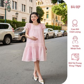 Váy bầu mùa hè- đầm bầu công sở chất voan ren mềm