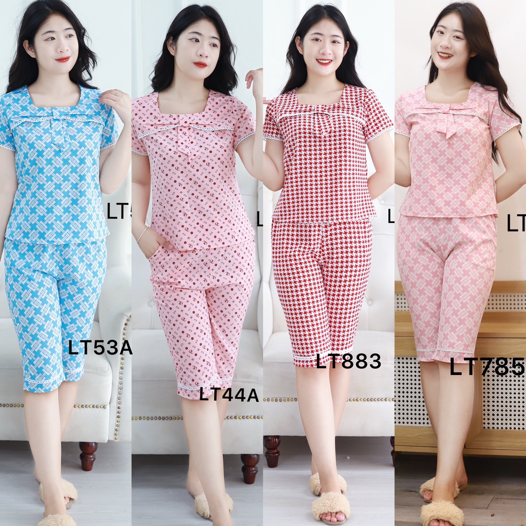 Bộ quần áo ngủ nữ lửng chất lụa mềm mịn mát đẹp