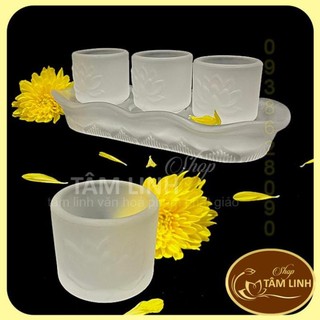 Bộ án 3 ly nước thờ cúng bằng lưu ly trắng siêu đẹp