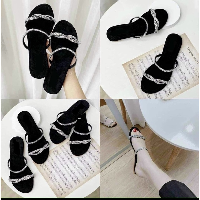 Dép xẹp si lụa cao cấp xoàn mũi bắt chéo,có bigsize 35-43