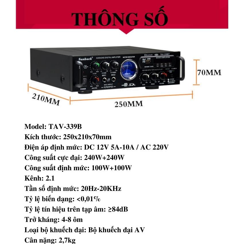 Amly bluetooth , amply karaoke bluetooth Sunbuck 339bt, đánh nhạc cực hay dùng điện 12v hoặc 220v.BẢO HÀNH UY TÍN