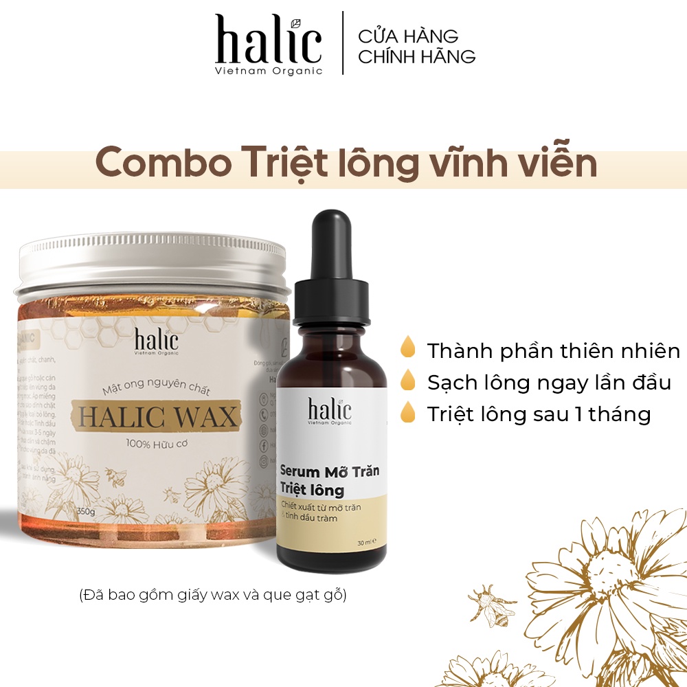Combo triệt lông vĩnh viễn gồm Sáp Wax Lông và Serum Mỡ Trăn triệt lông Halic Organic dùng cho Chân Tay, Nách, Body
