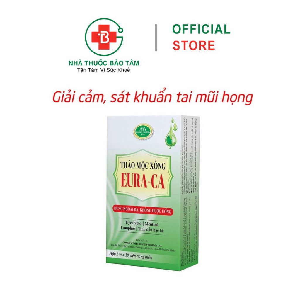 Thảo mộc xông Eura-Ca giúp xông giải cảm, sát khuẩn tai mũi họng, ngừa vi khuẩn virus - 20 viên