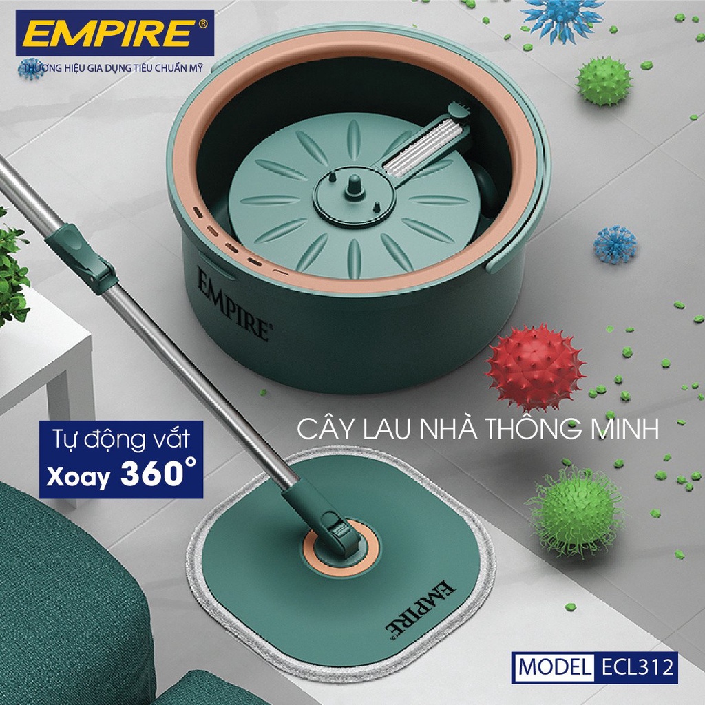 Cây lau nhà Empire mã 312, tiết kiệm nước, bông lau hình tròn, gồm 2 bông lau