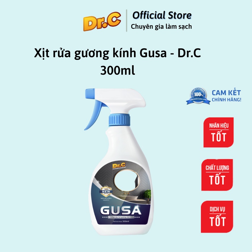 Nước xịt gương kính Gusa chống hấp hơi, chống bám nước chính hãng Dr.C 300ml, dùng cho kính mắt, gương ô tô, nhà tắm