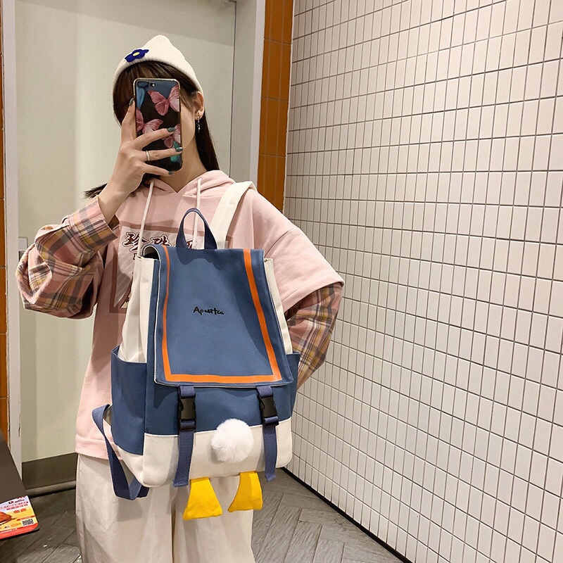 Balo hình dáng mông vịt vải Canvas kiểu dáng dễ thương dùng đi chơi đi học