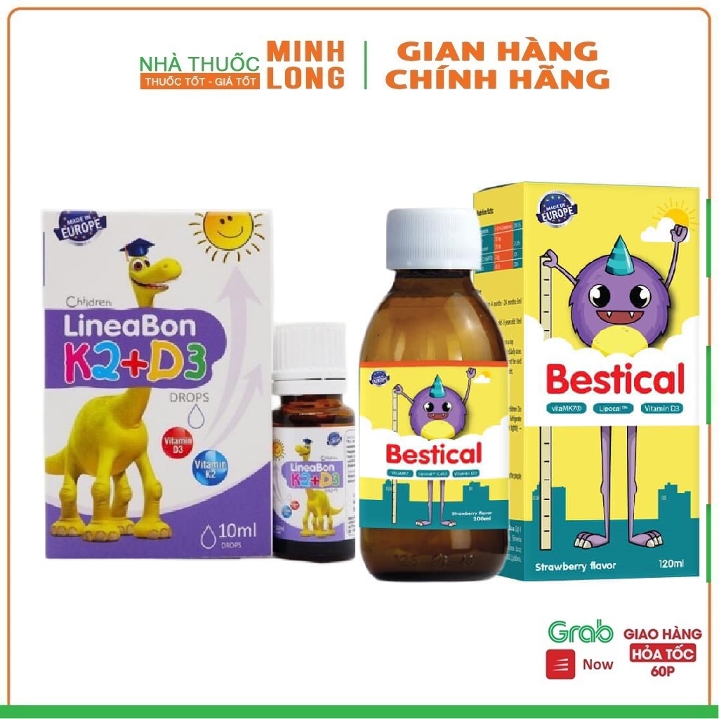 Bộ đôi canxi sinh học Bestical và Lineabon vitamin D3 K2 giúp trẻ tăng chiều cao vượt trội