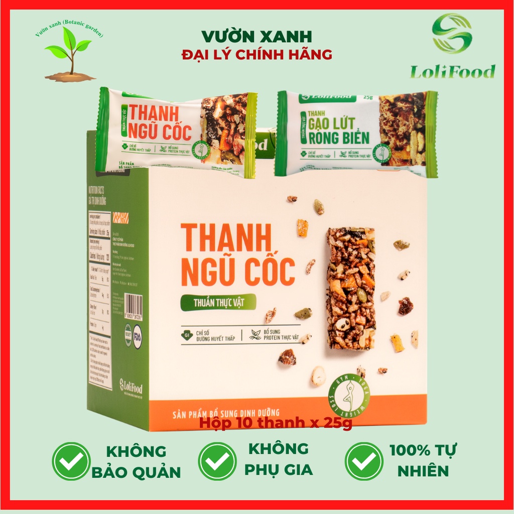 Thanh Ngũ Cốc thuần thực vật,Thanh ngũ cốc rong biển Lolifood hộp 250g 10 thanh.Bổ sung Protein,vitamin,chất xơ