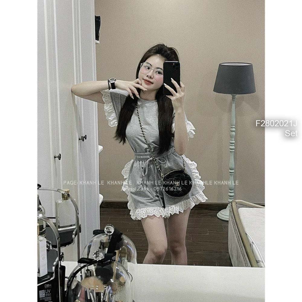 Set bộ viền ren áo tay liền kèm quần short!