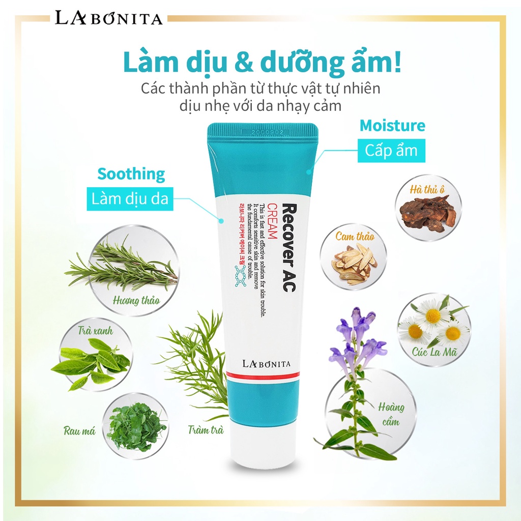 Kem dưỡng giảm mụn, phục hồi da La Bonita Recover AC Cream 50ml