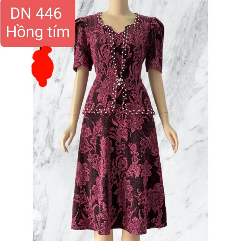 ĐẦM TRUNG NIÊN CHO MẸ DỰ TIỆC SANG TRỌNG GIẢ VEST ĐÍNH NGỌC CAO CẤP THUN ÁNH KIM THIẾT KẾ DÁNG CHE BỤNG