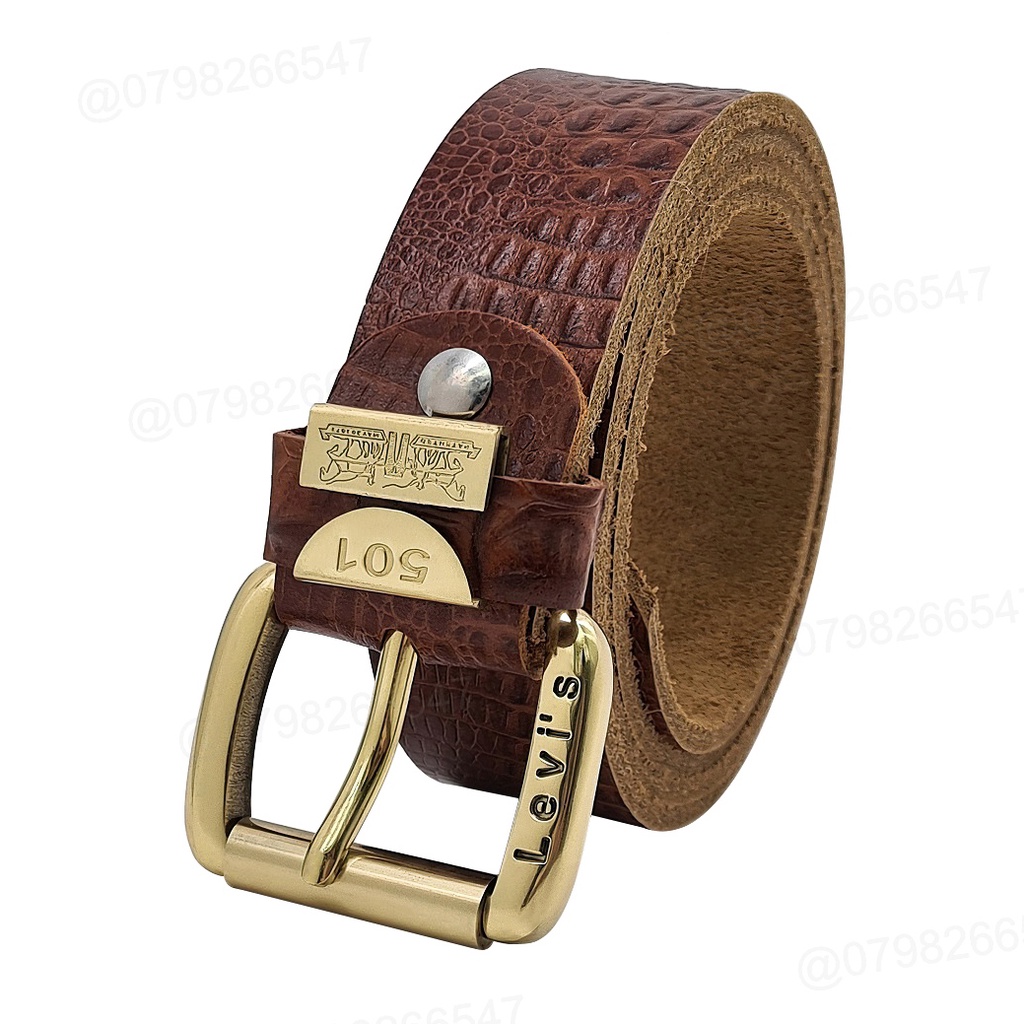 Dây nịt nam da bò vân cá sấu DHM-423 | Khoá kim đầu đồng nguyên khối kiểu tròn | Bảo hành 12 tháng