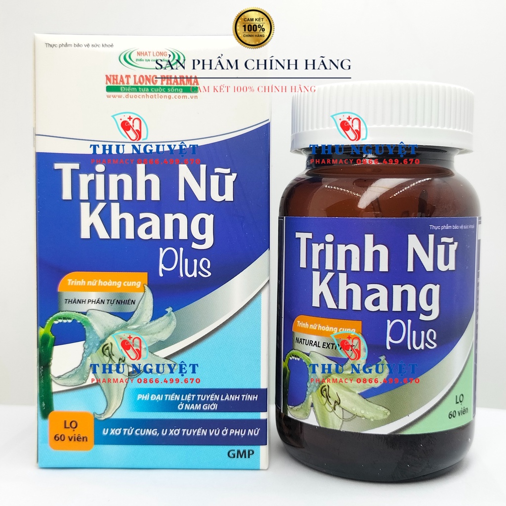 Trinh Nữ Khang Plus lọ 60 viên - Dùng cho nam giới phì đại tiền liệt tuyến lành tính, phụ nữ u xơ tử cung, u xơ tuyến vú