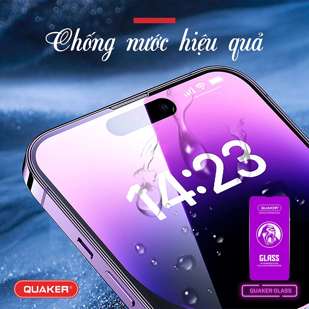 Kính cường lực iphone full màn Quaker 7 8 PLUS X XS XSMAX XR 11 12 13 14 PROMAX