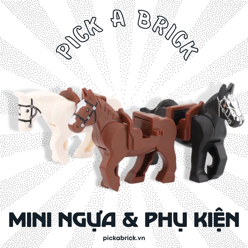 Minifigures Ngựa trung cổ kèm phụ kiện yên ngựa, roi, dây cương - Đồ chơi lắp ráp mô hình phụ kiện MOC ngựa Tam Quốc