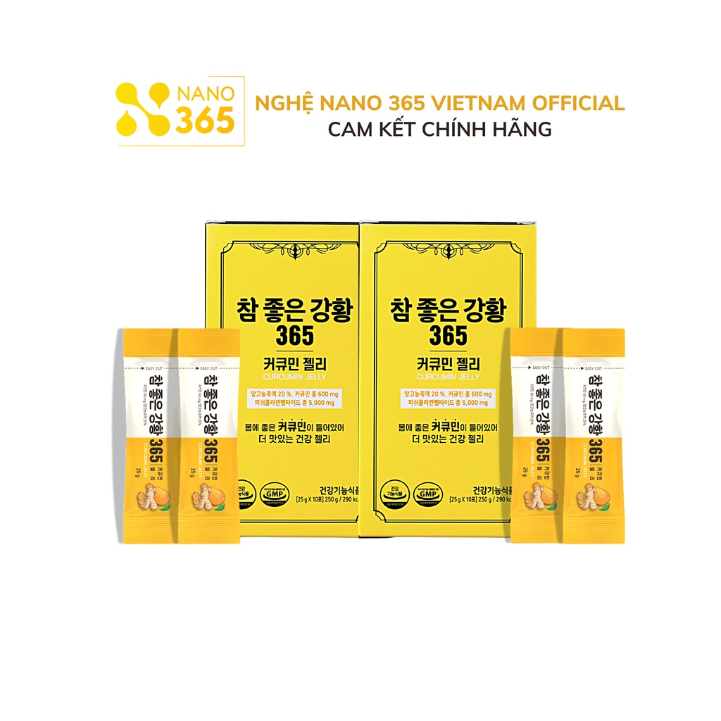 Combo Thạch Nghệ Nano Curcumin 365 Collagen Hàn Quốc Hỗ Trợ Bổ Não Cải Thiện Sức Khỏe 2 Hộp Nhỏ x 10 Thanh 250gr