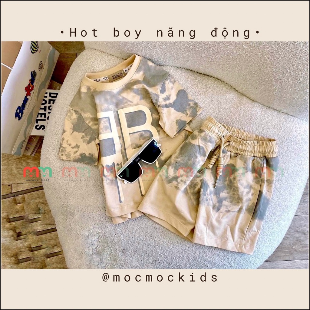 Đồ bộ bé trai hiphop in loang cao cấp chất thun cotton co dãn mềm mịn cho bé 9kg đến 53kg
