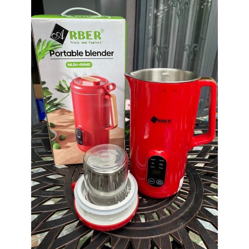 Máy làm sữa hạt mini đa năng ARBER MLSH4WMĐ dung tích 350ml màu đỏ - Bảo hành 12 tháng