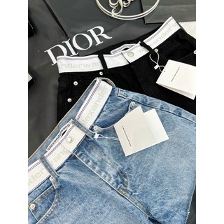 Quần sooc jeans wang phối cạp chữ