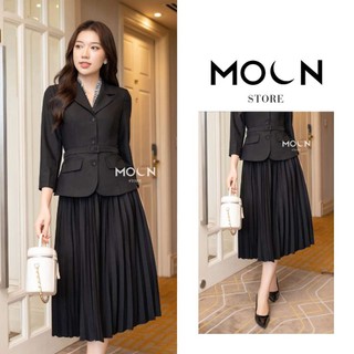 Chân váy xếp ly dài thiết kế độc quyền MOON cạp chun, chân váy dập ly midi công sở dáng dài MCV352