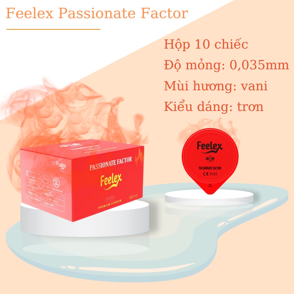 Bao cao su Feelex Passionate Factor siêu mỏng, truyền nhiệt, cảm giác chân thật, hộp 10 bcs