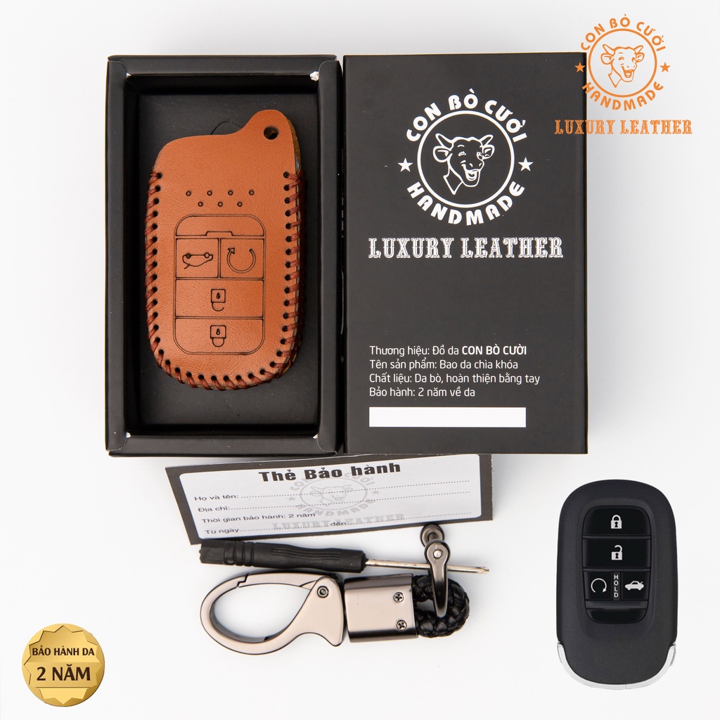 Bao da chìa khóa ô tô xe hơi honda civic bản g chìa quai lệch 4 nút da thật bảo vệ chìa khóa chống xước chính hãng