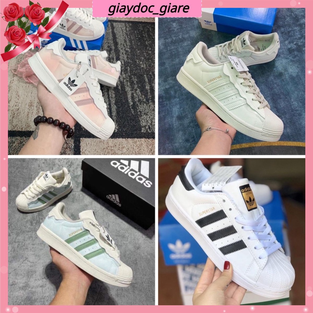 Giày Adidas Sò Superstar,giày thể thao mũi Sò 4 Màu Kem, Hồng, Xanh, đen trắng Giày thể thao Trắng bản mới 2023