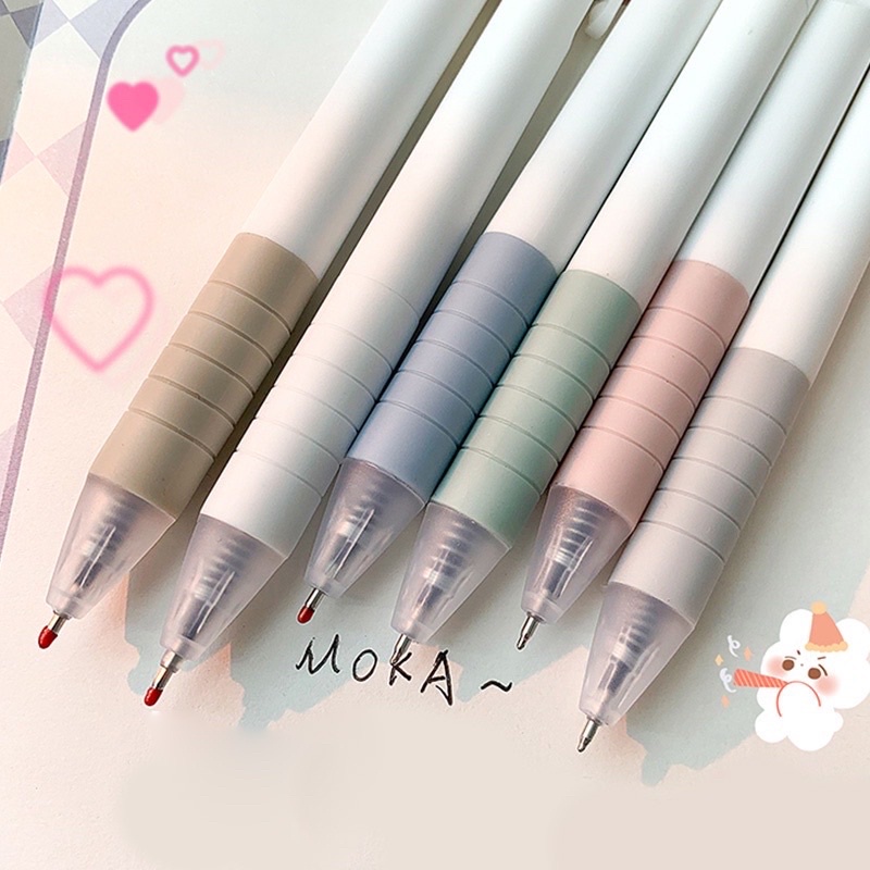Bút Bi Bấm MOKA Mực Gel Đen Ngòi 0.5mm có đệm tay khi viết
