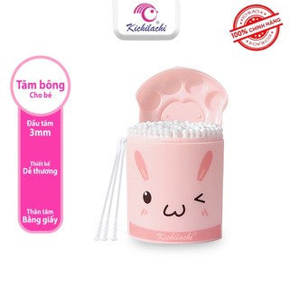 Tăm bông sơ sinh Kichi màu hồng thân giấy hộp 200 que dành cho bé - JamieBaby Chăm Sóc Trẻ Sơ Sinh
